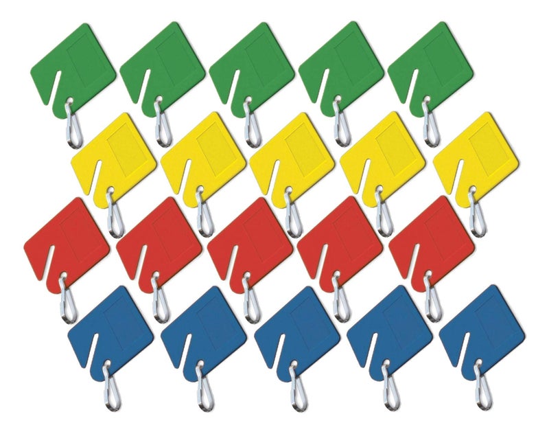Lucky Line Square Slotted Cabinet Key Tag with Hook in Assorted Colors, 100 Blank Tags (26600) - Image 1